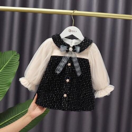 2021 Winter Black Thicken Children Clothes For Baby Girls Sweet New Years Dress Kids Bear Cotton cloth Dress Girls Outwear MB9