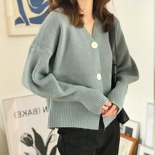 Zoki Elegant Women Cardigan Sweater Fashion V Neck Autumn Long Sleeve Knitted Jacket Designed Button Up Fall Ladies Sweater Coat