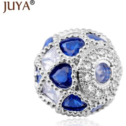 Jewelry Making Supplies Luxury CZ Rhinestone Heart Blue Crystal Round Ball Beads For DIY Earrings Necklace Bracelets Jewelry