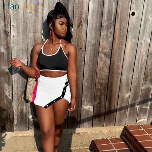 HAOYUAN Sexy Two Piece Set Summer Clothes Crop Top Split Mini Skirt 2 Pcs Matching Sets Club Birthday Outfits for Women Dress