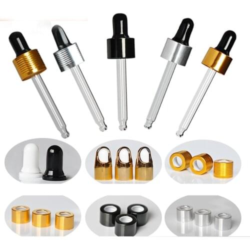 2pcs/lot 18mm Essential Oil Bottle Dropping Basket Lid Gold/Silver/Black Aluminum Dropper Cover with glue head & glass pipette