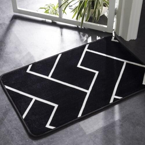 Bath Mat Black and White Classic Geometric Pattern Super Soft Absorbent Bathroom Door Mat Non-slip Bath Rug Carpet