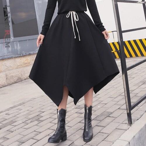LANMREM 2021 Spring New Products Fashion Solid Color High Waist Irregular A Word Long Irregular Skirt Women PB265