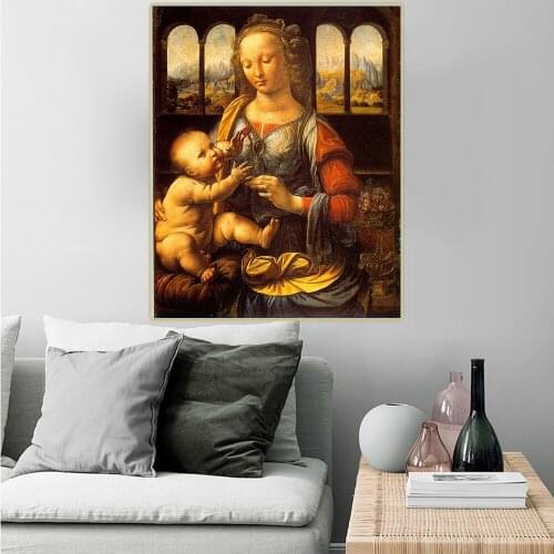 Citon Leonardo da Vinci《Madonna with clove》Canvas Art Oil Painting Artwork Poster Picture Wall Decor Home Living room Decoration