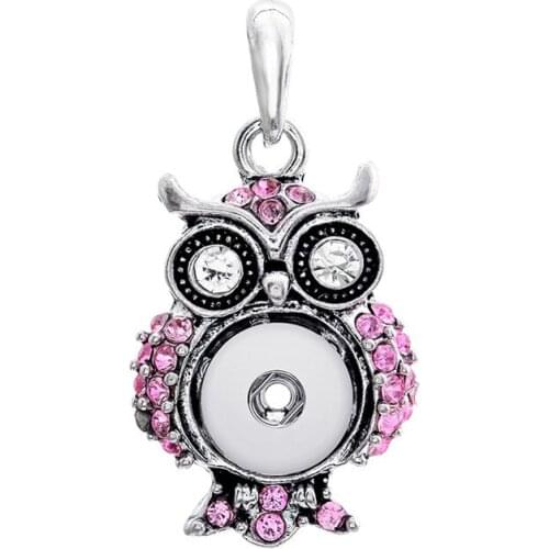 Fashion Rhinestone Owl snap pendant necklace chain 60cm keychain fit 12MM snap buttons jewelry XL9004