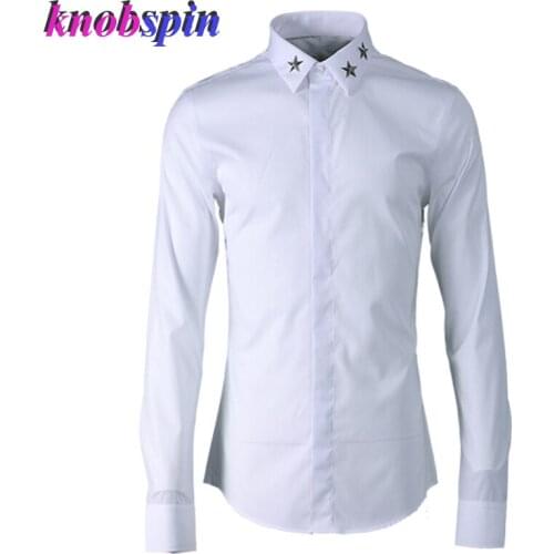 Five-star metal collar Shirt men Military style Solid color Full sleeve Slim Casual Chemise homme 80% Cotton business shirts