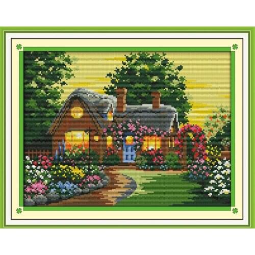 Suburban House Scenic Counted Cross-Stitching 11CT Printed Handmade Cross Stitch Set Cross-stitch Kits Embroidery Needlework