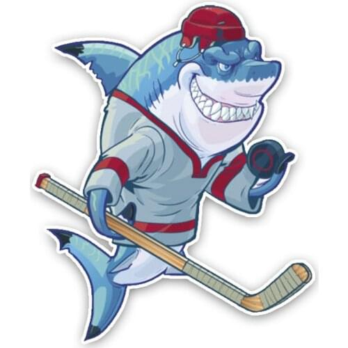 Dawasaru Ice Hockey Cartoon Sharks Car Sticker Waterproof Decal Laptop Motorcycle Auto Accessories Decoration PVC,16cm*13cm