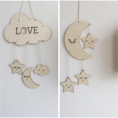 Wooden Moon Cloud DecorBaby Room Wall Hanging Kids Tent DecorChildren Room Pendant Accessories Photo Props 8