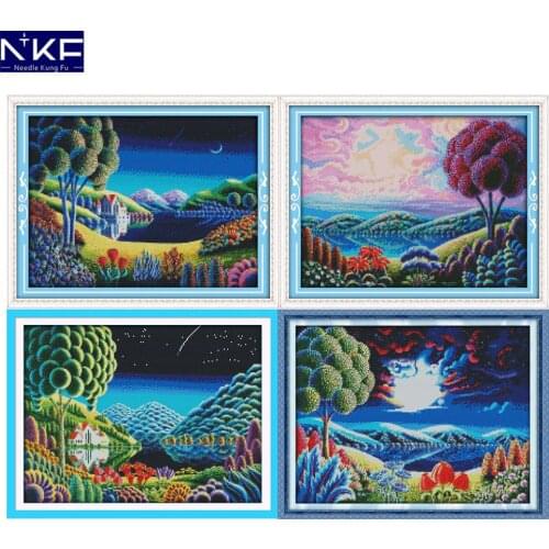 NKF Fantastic Scenery Chinese Cross Stitch Pattern 14CT 11CT DIY Kits Needlework Embroidery Cross Stitch Sets for Home Decor