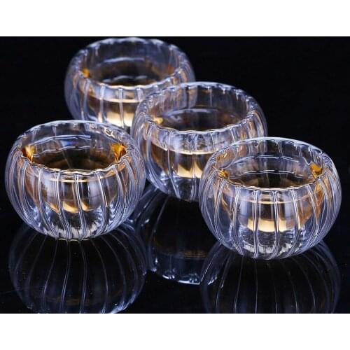 New Arrival 4pcsx50ml Mini Double Glass Pumpkin Stripe Sketch Cup Glass Tea Drink Cup