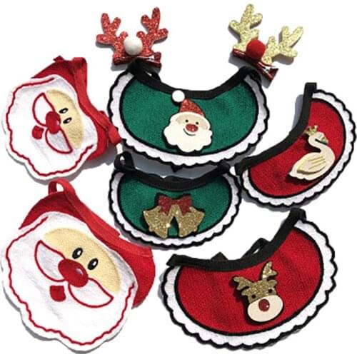 Pet Dog Collar Saliva Towel Cat Dog Hand-Woven Pet Accessories Pet Triangle-Scarf Bib Dogs Christmas Elk Pattern Scarf