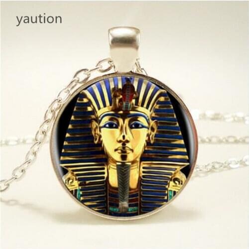 King Tut Logo Pendant Necklace Tutankhamun Golden King Art Handmade Glass Vintage Necklace Egyptian Jewelry Women Gift