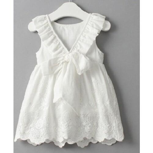 Summer Girls' Dress Pure White Temperament Embroidery Casual Sleeveless Party Princess Dress ChildrenS Baby Kids Girls Clothing