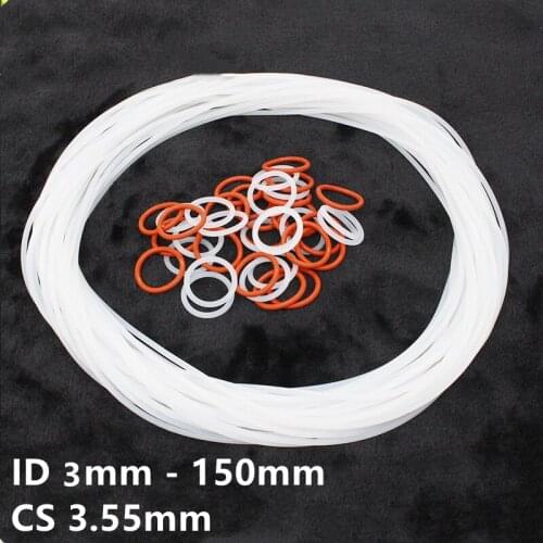 Custom CS 3.55mm 100pcs VMQ O Ring Seals Silicon Rubber Gaskets ID 7 - 150MM White Translucent Red