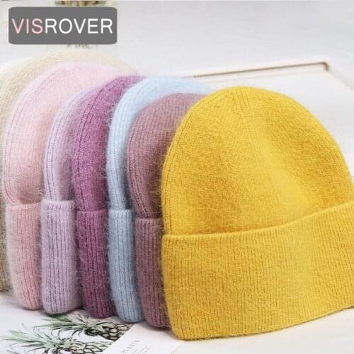 VISROVER 14 Colorway Unisex Solid Best Match Rabbit Fur Woman Winter Hat Autumn Bonnet Acrylic Man Woman Warm Skullies Gift