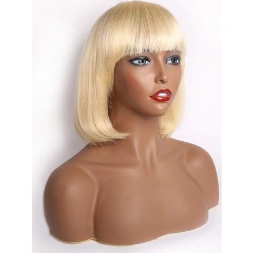 613 Blonde Bob Wig with Bangs Short Straight Bob Synthetic Wigs with Bangs for Black Women Cosplay Wig Daily Hair 10-14 inch