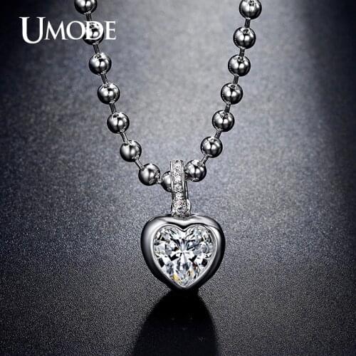 UMODE Heart Shaped White Gold Color Pendant Necklace 10mm Zircon Crystal Necklace Women Fashion Jewelry Birthday Present UN0226