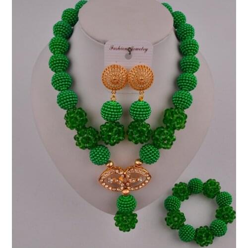 In Fashion Green Nigerian Beads African Jewelry Set ZCQ02-03