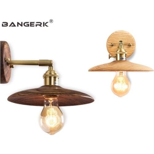 Nordic Design Switch Rotating Sconce Wall Lights Loft Edison Industrial Rrtro Bedside Wall Lamp Wood Brass Home Deco Lighting
