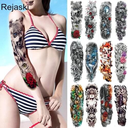 New Sexy Full Arm Leg Temporary Tattoo 48*17CM Fake Lotus Flower Body Art Makeup Skull Painting Waterproof Flash Tattoo Stickers
