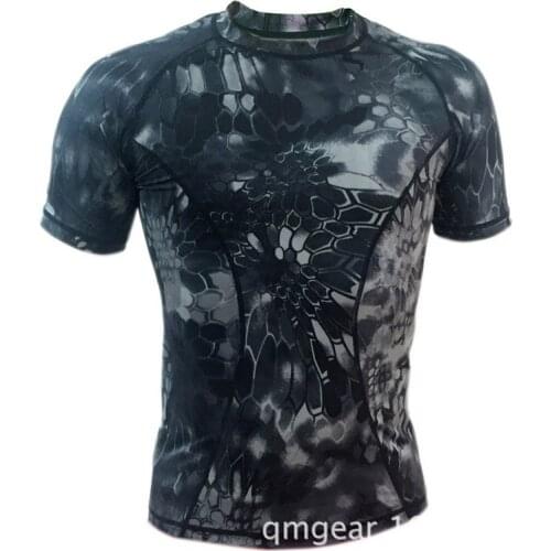 High quality 2018 outdoors summer camouflage tights short sleeve stretch bodybuilding jersey quick drying python texture tshirts