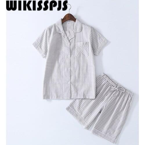 WIKISSPJS Womens Summer Cotton Pajamas Suit Simple Lapel Japanese Kawaii Pajama Pajamas for Teen Girls Two Piece Set Summer