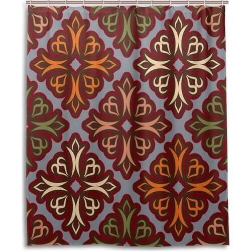 Uzbek Pattern Polyester Waterproof Shower Curtains Texture Pattern Peoples of Central Asia Bath Curtain for Bathroom with Hooks