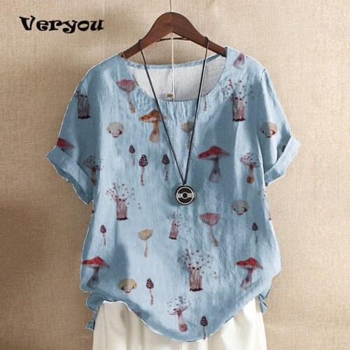 Womens T-shirt Summer Mushroom Print Round Neck Loose And Comfortable Shirt Fashion Womens Short Sleeve Digital Print Top 2021