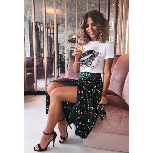 Vintage Leopard Print Midi Skirt Bow Tie Sexy Split Wrap Ladies Green Beach High-Waisted Skirt Long Skirt Women Suits With Skirt