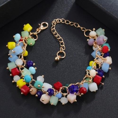 Boho Jewelry Artificial Natural Stone Bracelets for Women Link Chain Crystal Charm Bracelets & Bangles Xmas Gifts