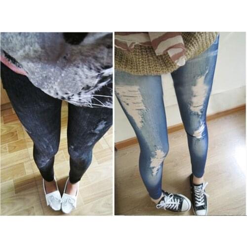 Women Leggings Girls fashion New Stylish Gray Faux Jean Denim Like Women Stretchy Skinny Leggings Pants