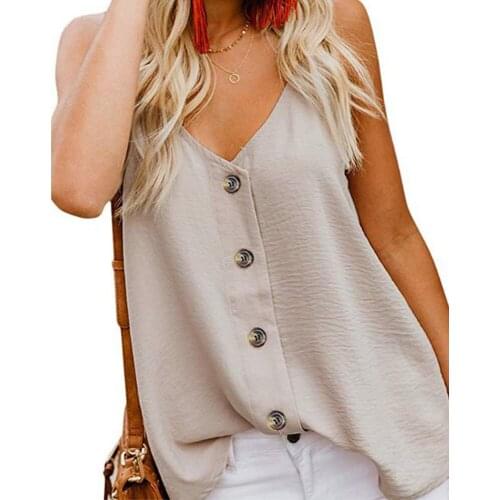 Sexy V Neck Button Camisole Tank Tops Women Summer Sleeveless Spaghetti Strap Adjustable Clasp Loose Camis Vests WDC2244