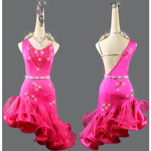 Customized new latin dance performance dress fish bone skirt print shiny and diamond ladies strapless dance costume competition