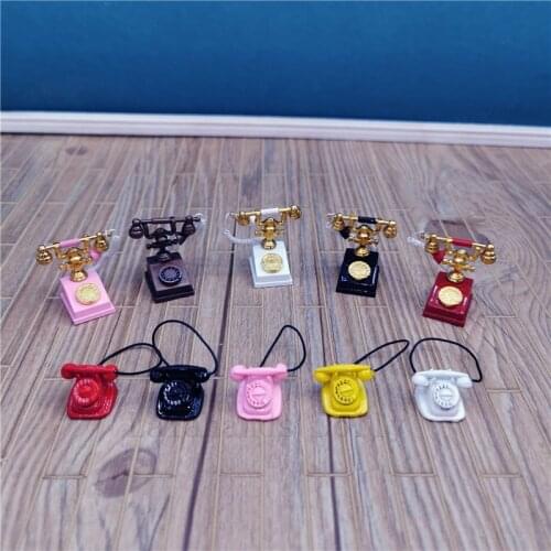 1:12 Doll House Miniature Retro Swinging Telephone Model For Living Room and Bedroom, Decorations Accessories