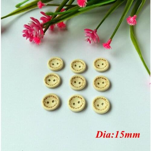 200pcs/lot '' Hand Made'' with Love sewing wood button 15mm Round Decorative Craft buttons embellishment