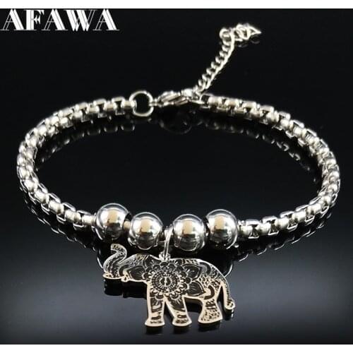 2021 Fashion Elephant Stainless Steel Charm Bracelets Women Silver Color Bead Charm Bracelet Jewelry chain bracelet B1796S01