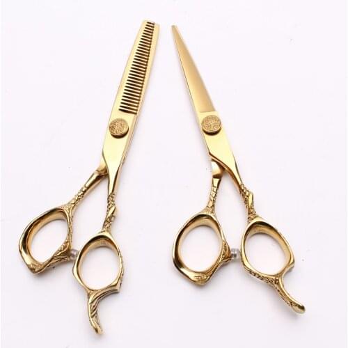 5.5" 16cm Customize Logo 440C Gold Color Cutting Shears Thinning Scissors Hairdressing Supplies Professional Hair Scissors C9001