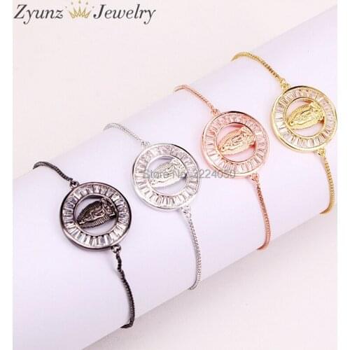 5PCS ZYZ302-6117 Micro Pave Round with Jesus Pattern Connector Bracelet Charm Jewelry