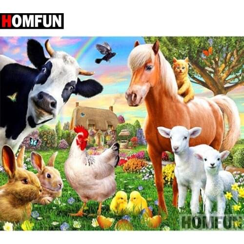 HOMFUN Full Square/Round Drill 5D DIY Diamond Painting "Animal pig horse"3D Diamond Embroidery Cross Stitch Home Decor A20231