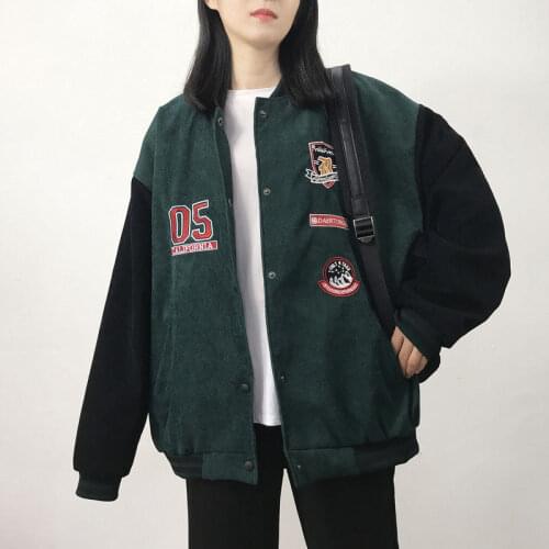 Student Stitching Embroidery Baseball Uniform Jacket Ins Tide Autumn Winter Coat 2021 Plus Velvet Corduroy Jacket Female Tops 37