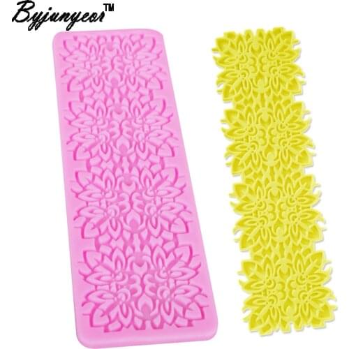 Byjunyeor F1006 flower lace Mat For Cake Border Sugarcraft Gumpaste Cake Decorating Tools