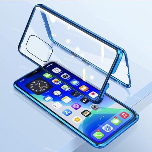 Iphone13 cases 360 Magnetic Metal Tempered Glass covers For iphone 13 pro max 13 mini 13pro ifone Double Sided Adsorption coque