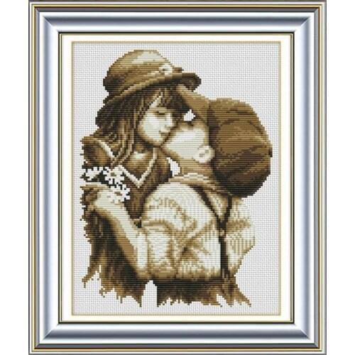 DMC Cross Stitch First Romantic Kiss Patterns Counted Embroidery Cross Kits Needlework Embroidery Thread Painting Art Home Decor