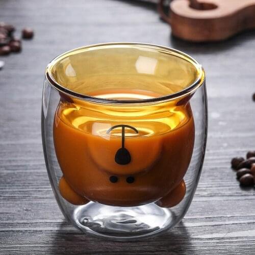 Double Layer Glass Coffee Cup 5 Styles Panda Cup 3D Glass Double Wall Bear CupLead-free Glass Juice Milk Cartoon Cat Cup Couples