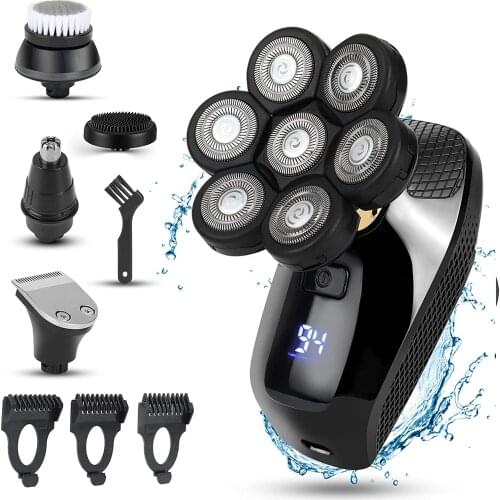7D Electric Razor for Men 5 in 1 Head Shavers for Bald Electric Rotary Shaver Waterproof Grooming Kit Cordless Bald Head Shaver