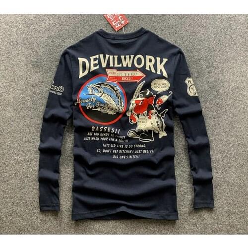 Japan Devil Fishing 3D Print Mens T shirt Long Sleeve Motorcycle T-shirt Men Casual Cotton Tattoo Paint Hip Hop Tops Tees Shirt