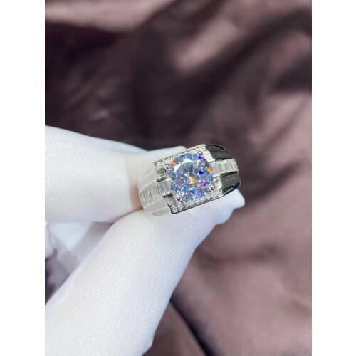 Passed Diamond Test D Color VVS1 Classic Moissanite Diamond Ring Sterling Silver Plated PT950 Platinum Men Luxury Jewelry