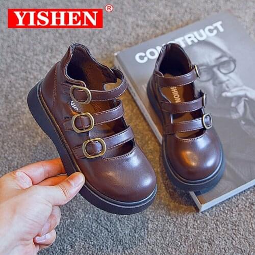 YISHEN Girl Dress Shoes Fashion Leather Soft Flats Little Girl Children Teenagers Cute Hooks Casual Chunky Kids Shoes Size 26-38