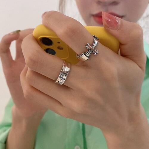 Morivovog 925 Sterling Silver Letter Cross Rings for Women Vintage Do The Old Punk Simple Statement Rings Fashionable Jewelry